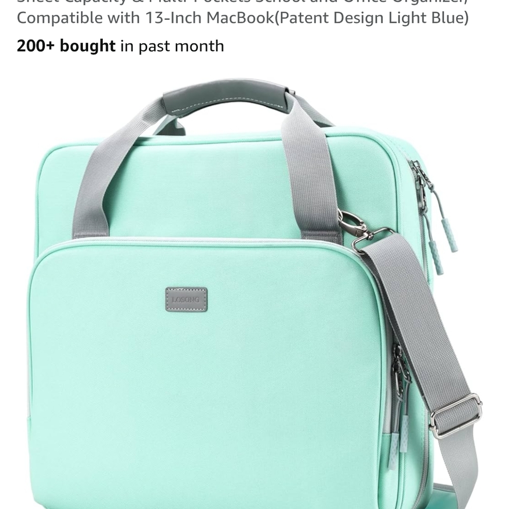 Light Blue Laptop Bag with Gray Straps